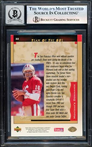 Joe Montana Autographed 1995 U.p.p.e.r D.e.c.k Football Card #22 Auto Grade Gem Mint 10 Beckett BAS Stock #238919 in Saudi Arabia