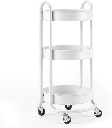 HOMESTEAD Round Rolling Side Table Cart, 3 Tier Metal Utility, 60 lb Heavy Duty, 15″ Diameter, Lockable 360° Casters (Pink) in Kuwait