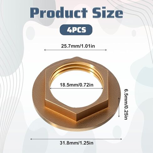 4 Pack Brass Lock Nuts Pipe Fitting, 1/2 Inch NPT Female Locks Nut Pipe Fitting with Flange Single Hole Faucet Lock Nut Female Hex Locknut with Silicone Washer for Water Gas Oil Applications in Saudi Arabia