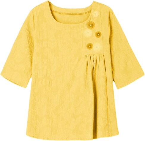 Cotton Linen Tops for Women Embroidered Short Sleeve Summer Boho Peasant Gauze Blouses Dressy Casual Bohemian Shirts in Kuwait