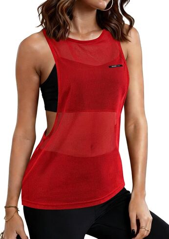 Remidoo Women's Mesh Racerback Tank Top Open Side Sheer Workout Tops Athletic Sleeveless Shirt in Saudi Arabia