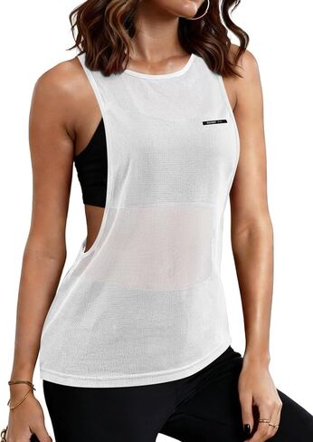 Remidoo Women's Mesh Racerback Tank Top Open Side Sheer Workout Tops Athletic Sleeveless Shirt in Saudi Arabia