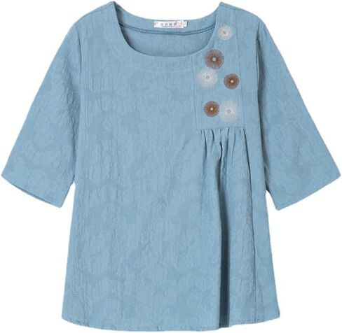 Cotton Linen Tops for Women Embroidered Short Sleeve Summer Boho Peasant Gauze Blouses Dressy Casual Bohemian Shirts in Saudi Arabia