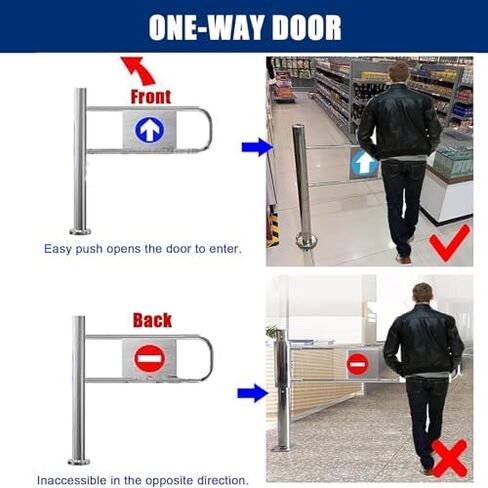 باب دوار للأمان من الفولاذ المقاوم للصدأ - بوابة متأرجحة مفردة محملة بنابض شديدة التحمل لمحلات السوبر ماركت - حاجز دخول/خروج في اتجاه واحد - الجانب الأيمن 100 × 100 سم in Kuwait