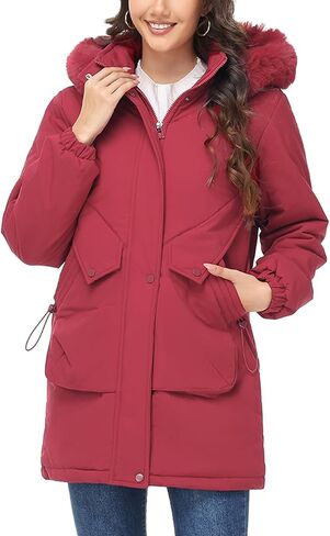 Lamgool Women's Winter Coats Warm Puffer Jackets Windproof Hooded Parka with Removable Faux Fur Trim Hood in Saudi Arabia