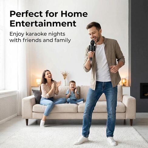 Wireless Bluetooth Karaoke Microphone Portable Handheld Mic Speaker 3-in-1 for All Smartphones Gifts Black in Saudi Arabia
