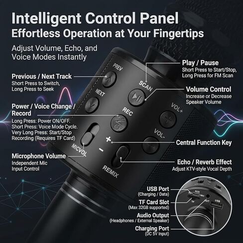 Wireless Bluetooth Karaoke Microphone Portable Handheld Mic Speaker 3-in-1 for All Smartphones Gifts Black in Saudi Arabia