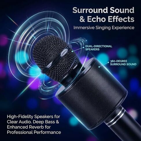 Wireless Bluetooth Karaoke Microphone Portable Handheld Mic Speaker 3-in-1 for All Smartphones Gifts Black in Saudi Arabia