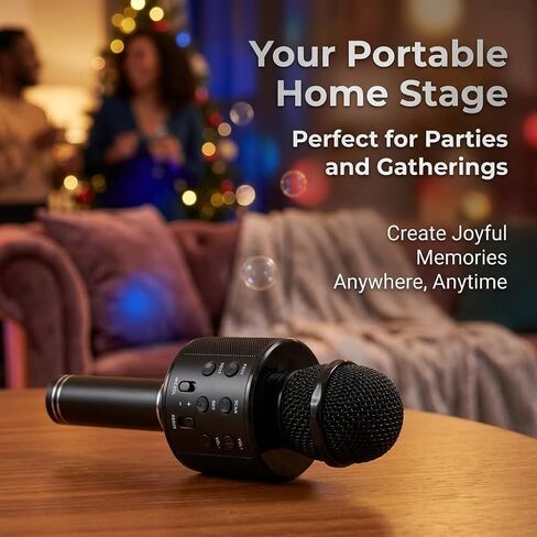 Wireless Bluetooth Karaoke Microphone Portable Handheld Mic Speaker 3-in-1 for All Smartphones Gifts Black in Saudi Arabia