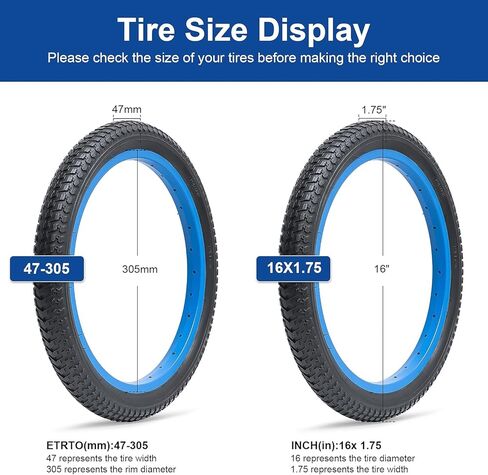 16"x1.75" (47-305) Bike Tire 16 inch Bicycle tire Suitable for 16X1.75 16 x 1.75 16x1.75 Off Road/Mountain Folding Replacement Bike Tire (Single) in Saudi Arabia