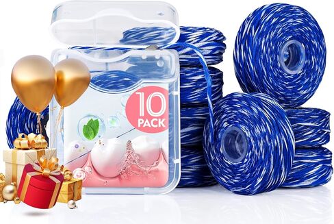 خيط تنظيف الأسنان المنسوج، خيط تنظيف الأسنان المشمع القابل للتوسيع من أجل تبييض الأسنان اللطيف والعناية بالفم، مزيل البلاك للأسنان، خيط تنظيف الأسنان، النعناع، ​​10 بكرات (32.8 ياردة لكل منها) in Kuwait