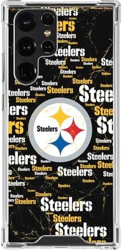 حافظة هاتف Skinit الشفافة متوافقة مع هاتف Galaxy S23 Ultra - تصميم أسود مرخص رسميًا من NFL Pittsburgh Steelers in Saudi Arabia
