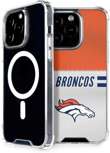 حافظة هاتف Skinit متوافقة مع MagSafe iPhone 15 Pro - تصميم مخطط أبيض مرخص رسميًا من NFL Denver Broncos in Kuwait