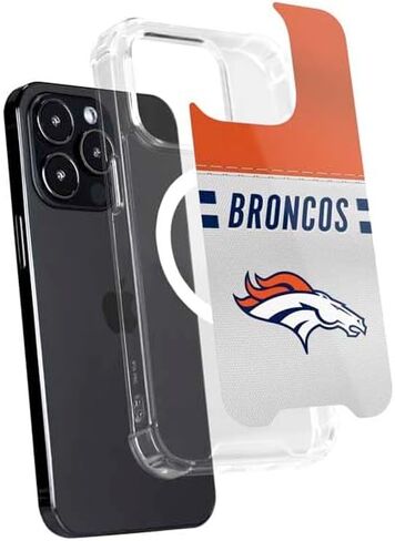 حافظة هاتف Skinit متوافقة مع MagSafe iPhone 15 Pro - تصميم مخطط أبيض مرخص رسميًا من NFL Denver Broncos in Kuwait