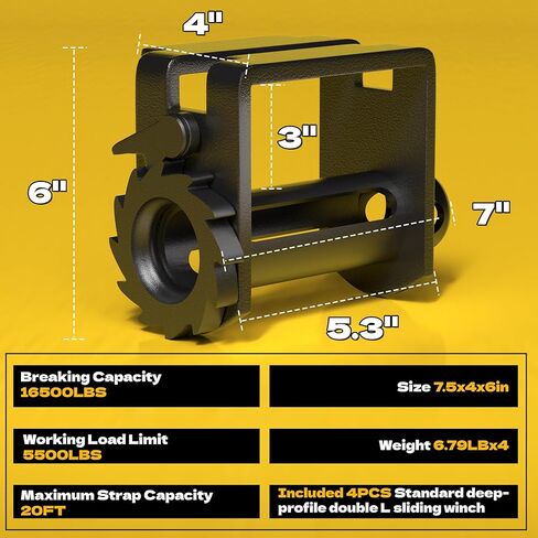 KJE Sliding Winch 4-Pack for Flatbed Trailers - Compatible with 4" Winch Straps & Double L Tracks,5,500 LBS Working Load Limit, Adjustable Tie Down System in Kuwait