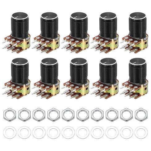 MECCANIXITY 10 مجموعة WH148 B500K أوم طقم قياس الجهد، 6 دبوس عمود منقسم دوار خطي مزدوج تفتق مقياس الجهد الصوتي الدوار مع مقبض صامولة غسالة للتحكم في مستوى الصوت، عمود 15 مم، أسود in Kuwait