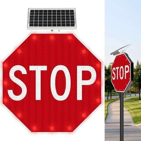 Stop Sign 24 x 24, Aresign Solar Powered LED Flashing Stop Sign, Aluminum Octagon Road Signs Traffic LED Blinking Street Warning Sign - Heavy Duty, Rust-proof Metal Frame, Engineer Grade Reflective Film in Saudi Arabia