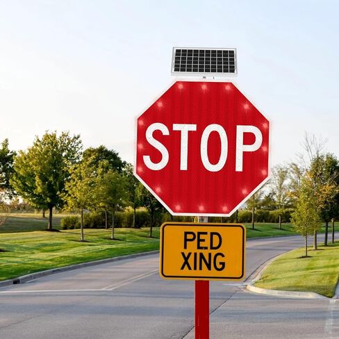 Stop Sign 24 x 24, Aresign Solar Powered LED Flashing Stop Sign, Aluminum Octagon Road Signs Traffic LED Blinking Street Warning Sign - Heavy Duty, Rust-proof Metal Frame, Engineer Grade Reflective Film in Saudi Arabia