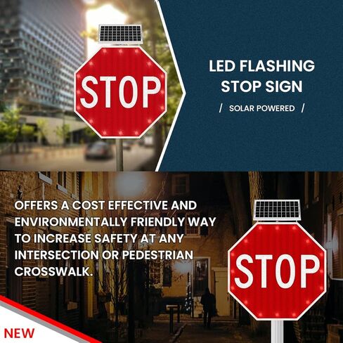 Stop Sign 24 x 24, Aresign Solar Powered LED Flashing Stop Sign, Aluminum Octagon Road Signs Traffic LED Blinking Street Warning Sign - Heavy Duty, Rust-proof Metal Frame, Engineer Grade Reflective Film in Saudi Arabia