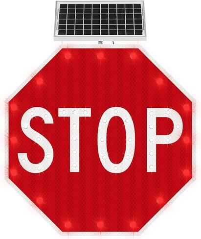 Stop Sign 24 x 24, Aresign Solar Powered LED Flashing Stop Sign, Aluminum Octagon Road Signs Traffic LED Blinking Street Warning Sign - Heavy Duty, Rust-proof Metal Frame, Engineer Grade Reflective Film in Saudi Arabia