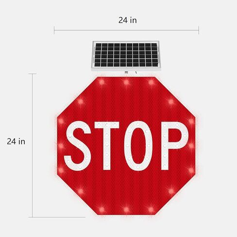 Stop Sign 24 x 24, Aresign Solar Powered LED Flashing Stop Sign, Aluminum Octagon Road Signs Traffic LED Blinking Street Warning Sign - Heavy Duty, Rust-proof Metal Frame, Engineer Grade Reflective Film in Saudi Arabia