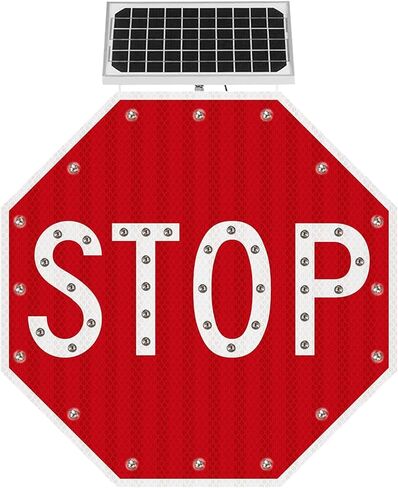 Stop Sign 24 x 24, Aresign Solar Powered LED Flashing Stop Sign, Aluminum Octagon Road Signs Traffic LED Blinking Street Warning Sign - Heavy Duty, Rust-proof Metal Frame, Engineer Grade Reflective Film in Saudi Arabia