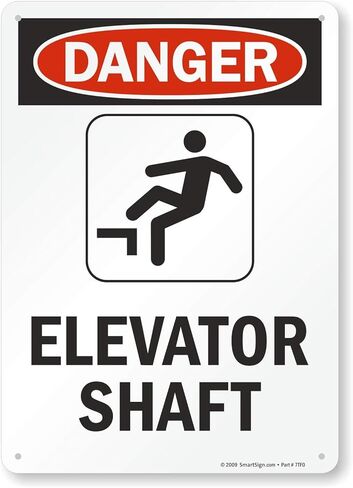 SmartSign "Danger: Elevator Shaft" مع رسم، لافتة بلاستيكية، 14 بوصة × 10 بوصة in Saudi Arabia