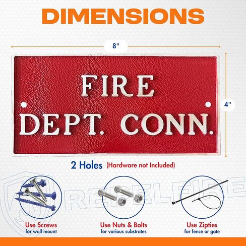 FDC Sign Outdoor – FIRE DEPT. CONN. FDC Wallplate for Fire Department Connections | 8" x 4" Heavy Duty 1/4" Thick Aluminum Metal Sign | Outdoor Mount with 2 Screw Holes (No Hardware) in Saudi Arabia