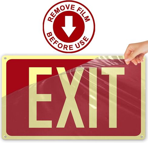 4Pack Photoluminescent Exit Sign Red, 14"x 10" Aluminum Glow In The Dark Exit Signs with Strong Adhesive Backing and 8pcs Removable Directional Arrows Glow In The Dark,Easy to install in Kuwait