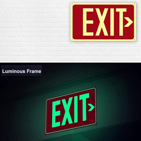 4Pack Photoluminescent Exit Sign Red, 14"x 10" Aluminum Glow In The Dark Exit Signs with Strong Adhesive Backing and 8pcs Removable Directional Arrows Glow In The Dark,Easy to install in Kuwait