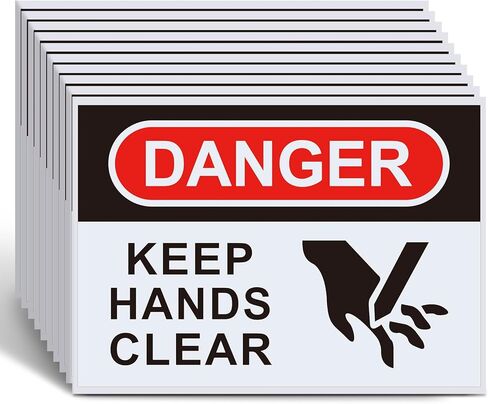 10 قطع من ملصقات السلامة الشفافة Danger Keep Hands - ملصقات تحذيرية من الفينيل لاصقة مقاس 5 × 3.5 بوصة مع رسم، أحمر/أسود على أبيض in Kuwait