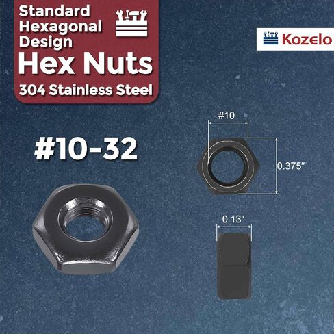 100 قطعة من صواميل سداسية - [#10-32] 304 من الفولاذ المقاوم للصدأ 18-8 (A2-70) صواميل للإصلاح الميكانيكي والتجميع، صامولة ذات خيط رفيع قياسي بوصة، لمسة نهائية من أكسيد الأسود، أسود in Kuwait