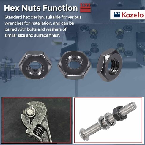 100 قطعة من صواميل سداسية - [#10-32] 304 من الفولاذ المقاوم للصدأ 18-8 (A2-70) صواميل للإصلاح الميكانيكي والتجميع، صامولة ذات خيط رفيع قياسي بوصة، لمسة نهائية من أكسيد الأسود، أسود in Kuwait