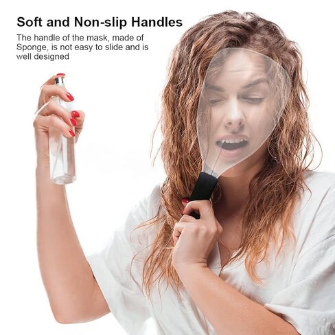 قناع وجه لصالونات الحلاقة مكون من 3 قطع، درع بلاستيكي لتصفيف الشعر مع مقبض إسفنجي، وسائد غطاء لرذاذ الشعر قابلة لإعادة الاستخدام، واقي لرذاذ الشعر لتصفيف الشعر (شفاف) in Kuwait