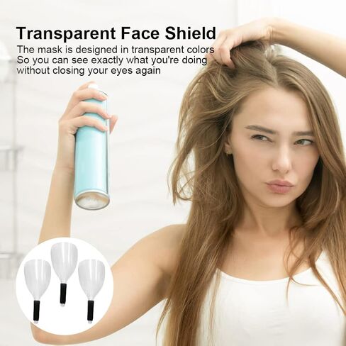 قناع وجه لصالونات الحلاقة مكون من 3 قطع، درع بلاستيكي لتصفيف الشعر مع مقبض إسفنجي، وسائد غطاء لرذاذ الشعر قابلة لإعادة الاستخدام، واقي لرذاذ الشعر لتصفيف الشعر (شفاف) in Kuwait