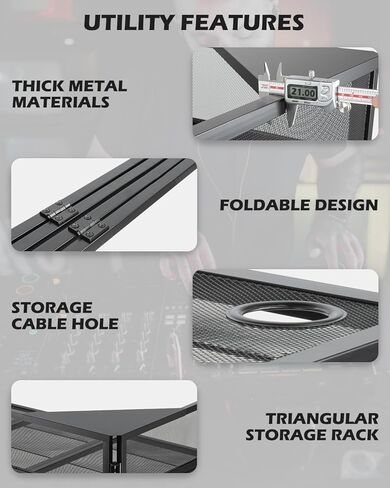 محطة طاولة واجهة DJ المحمولة STRICH، كشك DJ قابل للطي مع سكريم أبيض وأسود، حامل عرض بإطار معدني مقاس 44 بوصة × 20 بوصة مع رف مثلث قابل للإزالة، وفتحة كابل وحقيبة حمل للعرض، والحفلات، والاستوديو in Kuwait