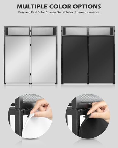 محطة طاولة واجهة DJ المحمولة STRICH، كشك DJ قابل للطي مع سكريم أبيض وأسود، حامل عرض بإطار معدني مقاس 44 بوصة × 20 بوصة مع رف مثلث قابل للإزالة، وفتحة كابل وحقيبة حمل للعرض، والحفلات، والاستوديو in Kuwait