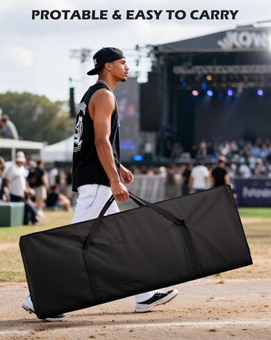 محطة طاولة واجهة DJ المحمولة STRICH، كشك DJ قابل للطي مع سكريم أبيض وأسود، حامل عرض بإطار معدني مقاس 44 بوصة × 20 بوصة مع رف مثلث قابل للإزالة، وفتحة كابل وحقيبة حمل للعرض، والحفلات، والاستوديو in Kuwait