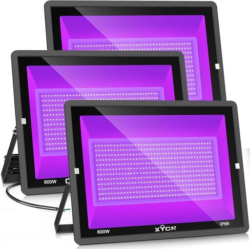 XYCN (3 عبوات مصابيح LED سوداء بقدرة 600 وات، 395 نانومتر إلى 410 نانومتر في الهواء الطلق IP66 ضوء أسود مقاوم للماء مع قابس للتوهج في الظلام، وحفلات الرقص، وإضاءة المسرح، وطلاء الجسم، وتوهج النيون، وملصق الفلورسنت in Kuwait