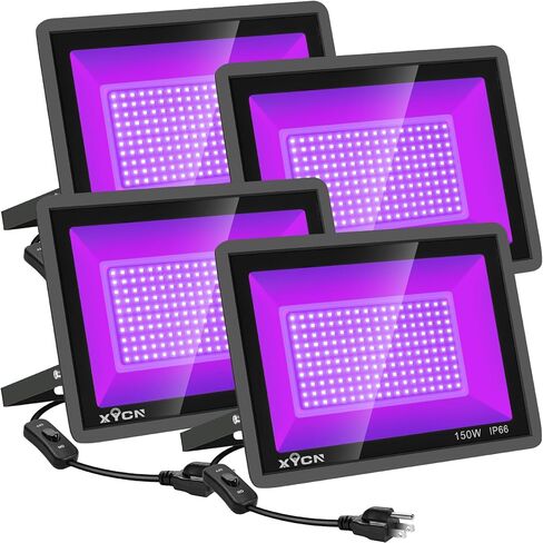 XYCN (3 عبوات مصابيح LED سوداء بقدرة 600 وات، 395 نانومتر إلى 410 نانومتر في الهواء الطلق IP66 ضوء أسود مقاوم للماء مع قابس للتوهج في الظلام، وحفلات الرقص، وإضاءة المسرح، وطلاء الجسم، وتوهج النيون، وملصق الفلورسنت in Kuwait