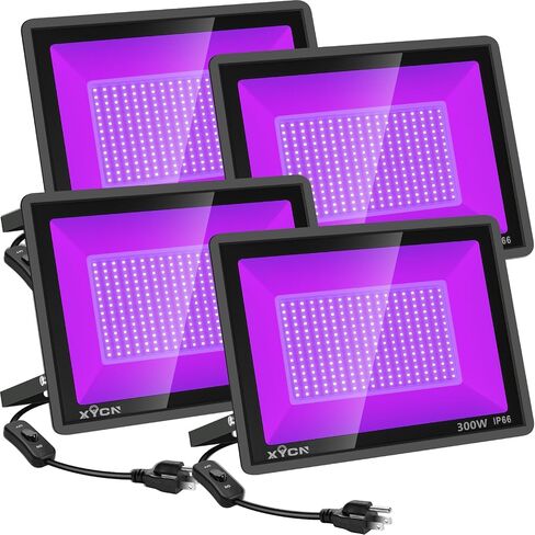 XYCN (3 عبوات مصابيح LED سوداء بقدرة 600 وات، 395 نانومتر إلى 410 نانومتر في الهواء الطلق IP66 ضوء أسود مقاوم للماء مع قابس للتوهج في الظلام، وحفلات الرقص، وإضاءة المسرح، وطلاء الجسم، وتوهج النيون، وملصق الفلورسنت in Kuwait
