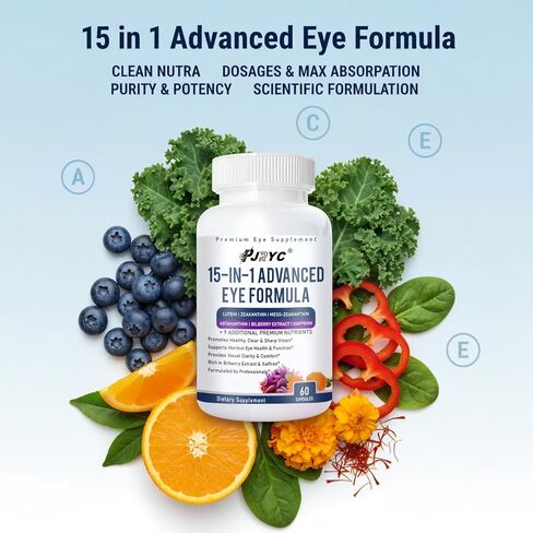 تركيبة نيوروبيلا للعين - تركيبة نيوروبيلا 15 في 1 المتقدمة للعين، مع جميع الكاروتينات الثلاثة واللوتين والزياكسانثين ومستخلص التوت والزعفران، 120 كبسولة in Kuwait