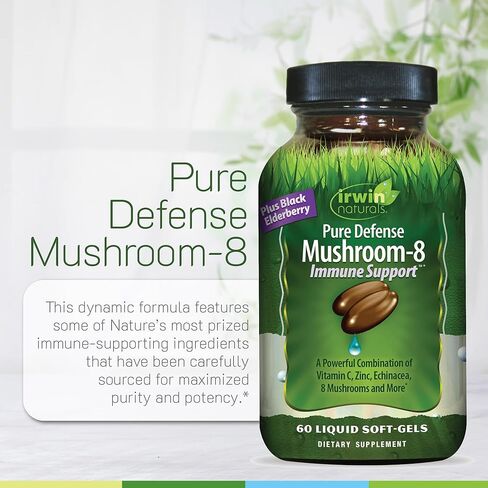Irwin Naturals Pure Defense Mushroom-8 دعم المناعة - 60 كبسولة هلامية سائلة - تركيبة فطر كاملة الطيف in Saudi Arabia