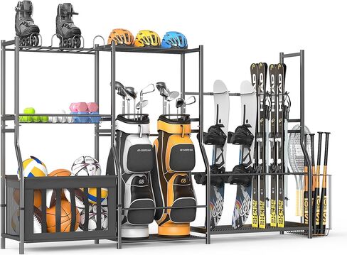 Ultrawall Sports Equipment Organizer, Heavy Duty Garage Golf Bag Stand, Ball Storage Rack with Basket, Garage Organization for Sports Gear and Toy Storage, Indoor/Outdoor Use in Saudi Arabia