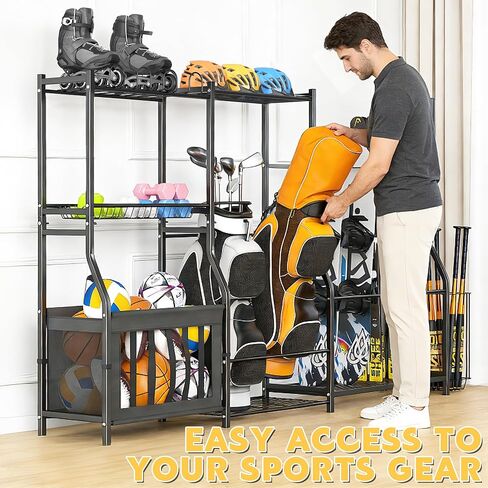 Ultrawall Sports Equipment Organizer, Heavy Duty Garage Golf Bag Stand, Ball Storage Rack with Basket, Garage Organization for Sports Gear and Toy Storage, Indoor/Outdoor Use in Saudi Arabia