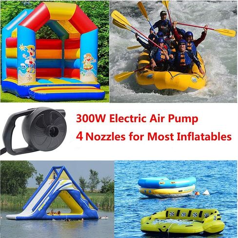 BOMPOW Electric Pump for Inflatables with 4 Nozzles Air Mattress Pump Inflator/Deflator, Queen/King Size Pool Air Pump, Pool Toys, Boat, Raft Pumps 300W in Kuwait