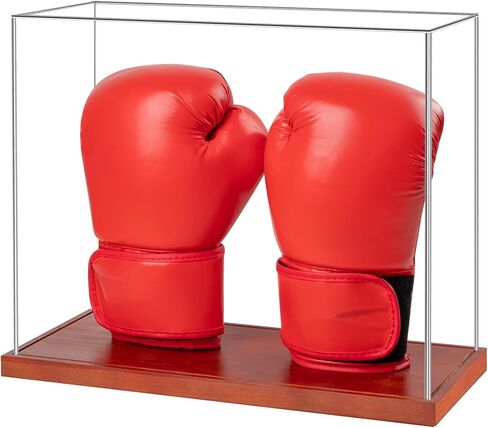 علبة عرض قفازات الملاكمة 2 قفاز - عرض أكريليك شفاف بدون تجميع مع قاعدة خشبية - 2 حامل قفازات - صندوق هدايا تذكارية ومقتنيات للحماية من الأشعة فوق البنفسجية in Kuwait