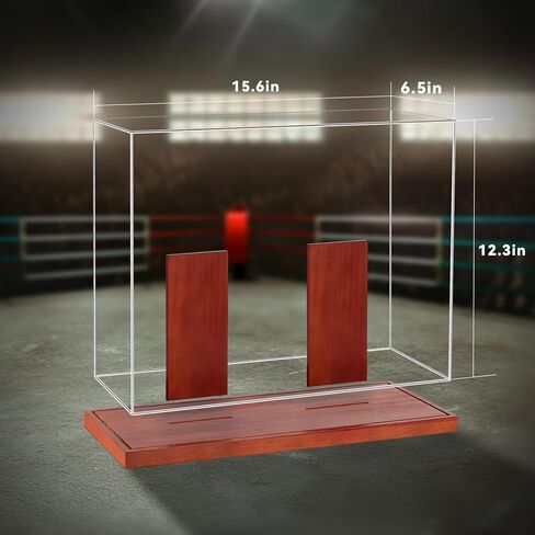 علبة عرض قفازات الملاكمة 2 قفاز - عرض أكريليك شفاف بدون تجميع مع قاعدة خشبية - 2 حامل قفازات - صندوق هدايا تذكارية ومقتنيات للحماية من الأشعة فوق البنفسجية in Kuwait