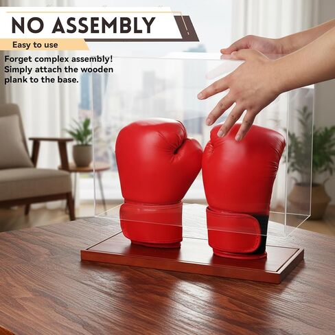 علبة عرض قفازات الملاكمة 2 قفاز - عرض أكريليك شفاف بدون تجميع مع قاعدة خشبية - 2 حامل قفازات - صندوق هدايا تذكارية ومقتنيات للحماية من الأشعة فوق البنفسجية in Kuwait