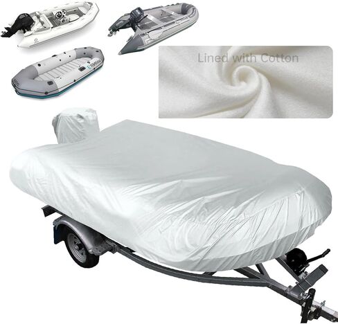 1200D Inflatable Boat Cover with Motor Cover, 100% Waterproof Cover for Inflatable Dinghy 8-9 Feet,Anti UV Canvas with Hurricane Proof System for Storage, Mooring,Trailer,Sliver in Saudi Arabia